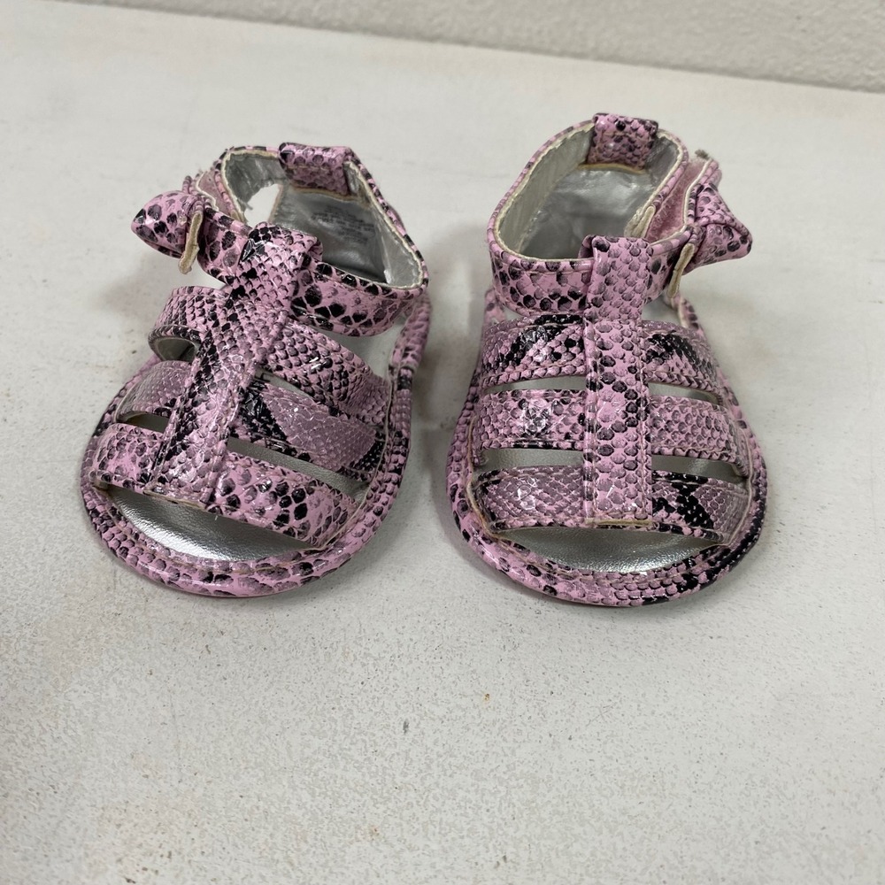 Koala Baby Infant Sandals Size 1 Girls Pink Snakeskin Print Gladiator Bow Accent